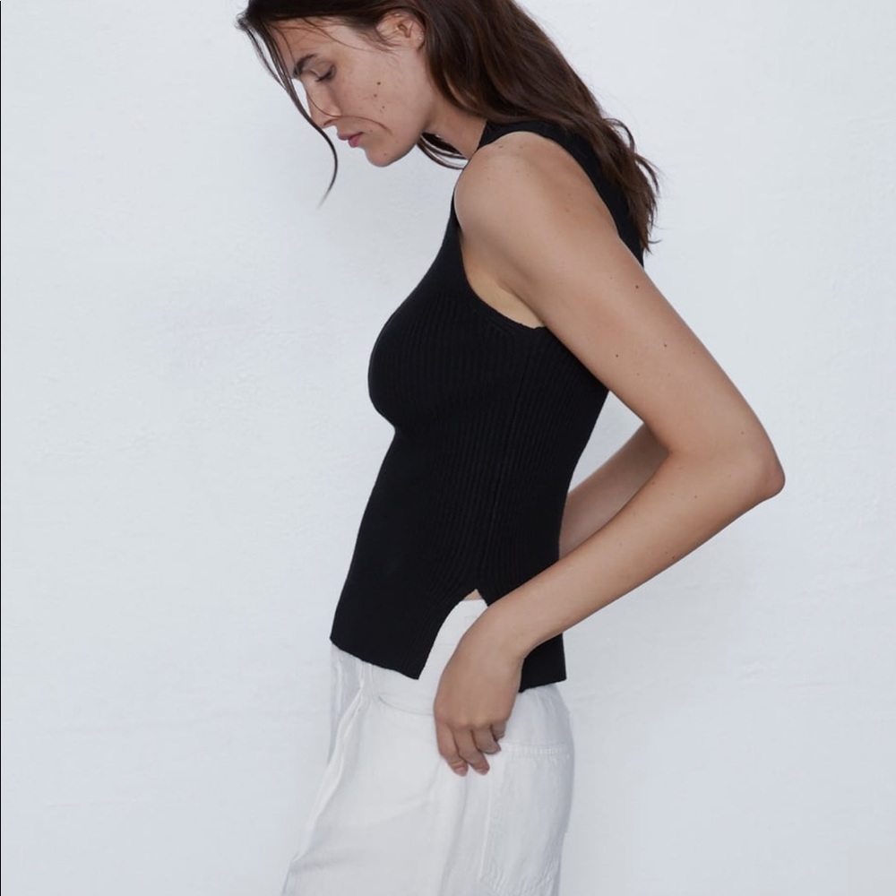 Zara zippered rib knit tank top